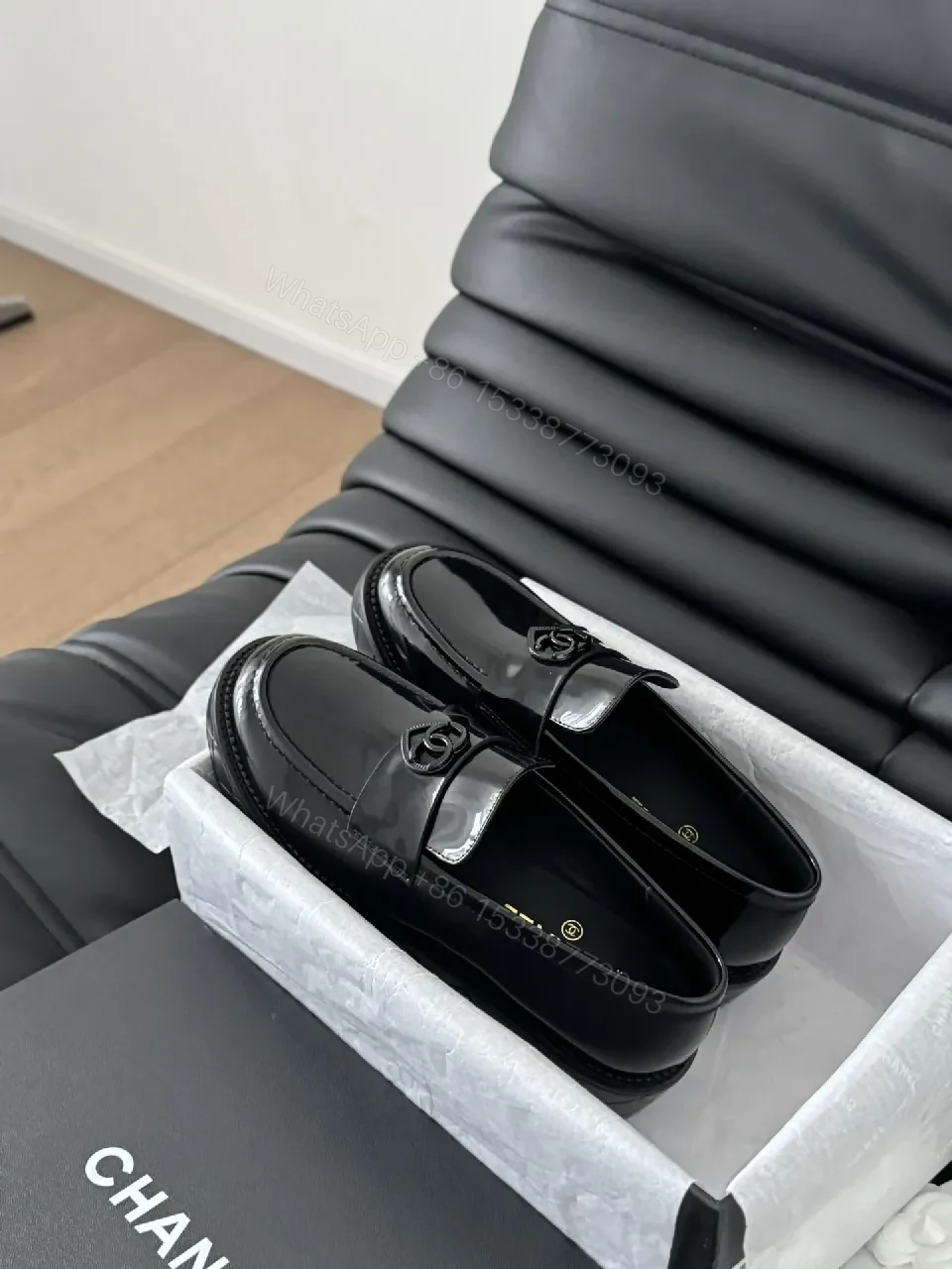 View 2 of Black Patent Leather Loafers | Classic Style, Subtle Double-C Hardware, All-Day Comfort