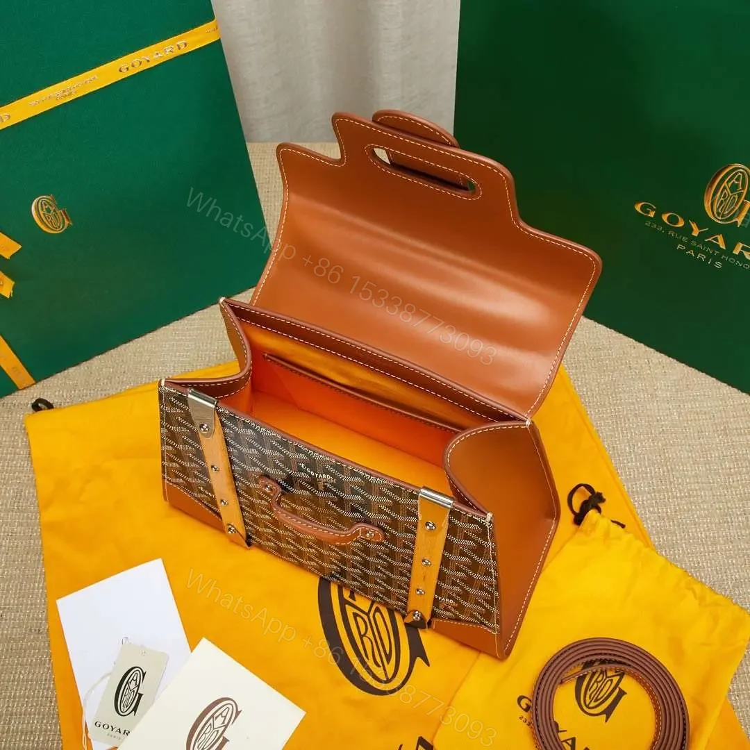 View 3 of Goyard SAIGON Brown Handbag With Wooden Handle 28cm