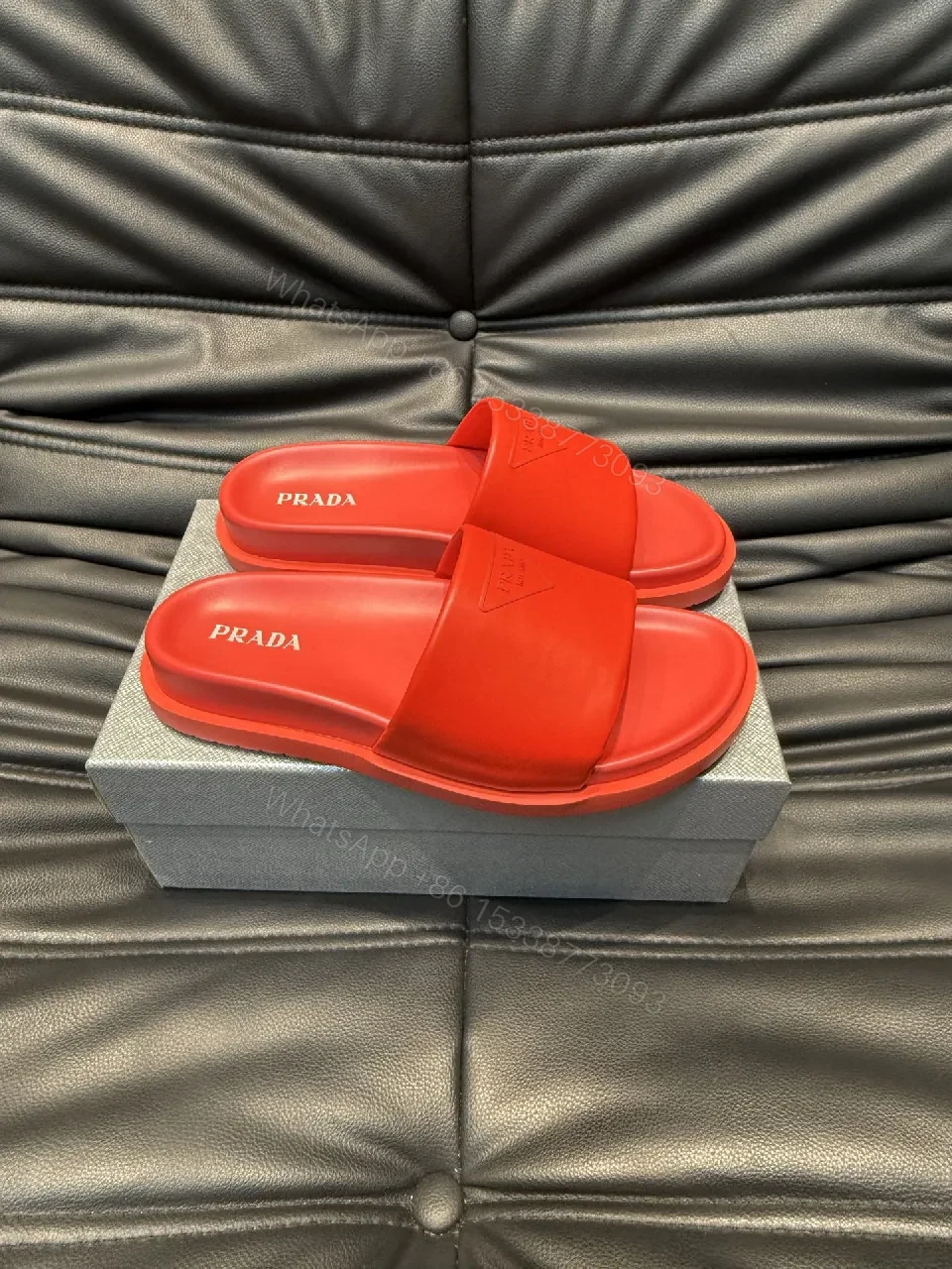 View 8 of Red Leather Minimalist Slides with Comfort-First Footbed