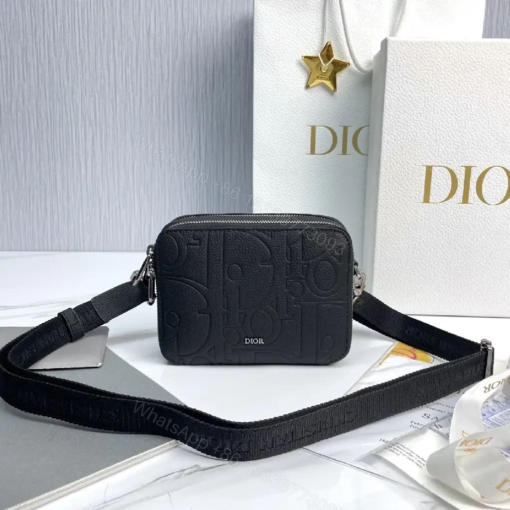 View 5 of Black Leather Crossbody: Embossed Texture, Modern Minimalist Bag