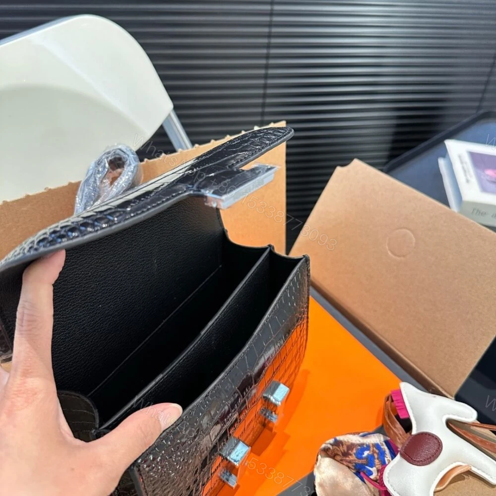 View 7 of Hermes Mini Constance 19 Shiny Alligator Palladium Hardware Black 19Cm