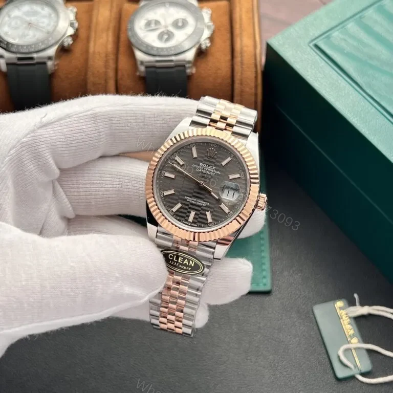 View 3 of Replica Rolex Datejust 41 Grey Dial Rose Gold & Steel