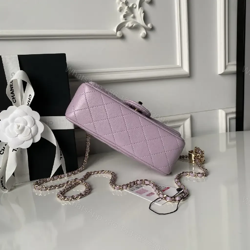 View 8 of Lilac Quilted Leather Bag, Gold Hardware, Structured Chic, Turn-Lock Tote