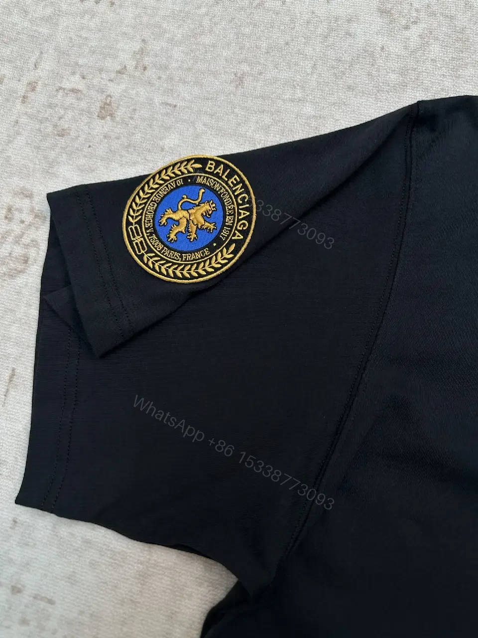 View 9 of Black Cotton Oversized Balenciaga Logo T-Shirt with Crest Patches
