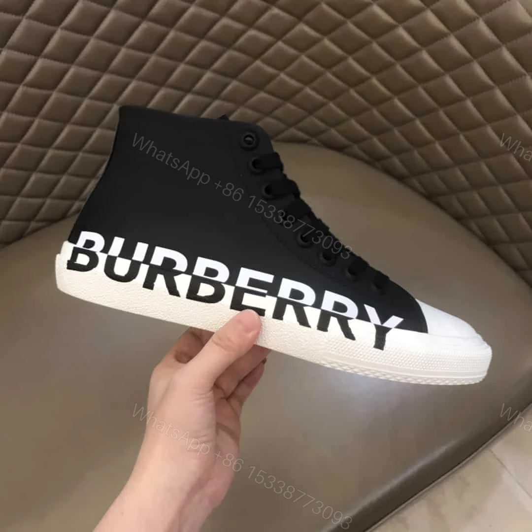 View 2 of BURBERRY LOGO PRINT GABARDINE HIGH-TOP SNEAKERS – BBR31