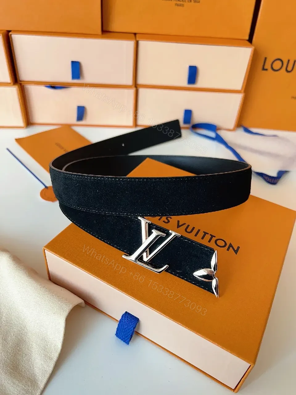 View 5 of Lux Calfskin Belt: Black, Gold Buckle, Minimal Luxury