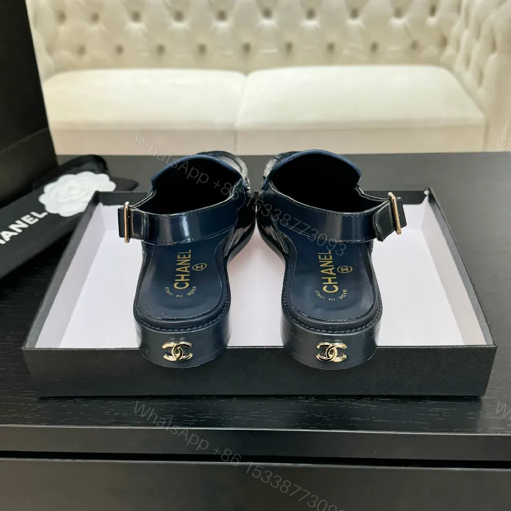View 6 of Navy Patent Slingback Loafers: Luxe Monogram Detail