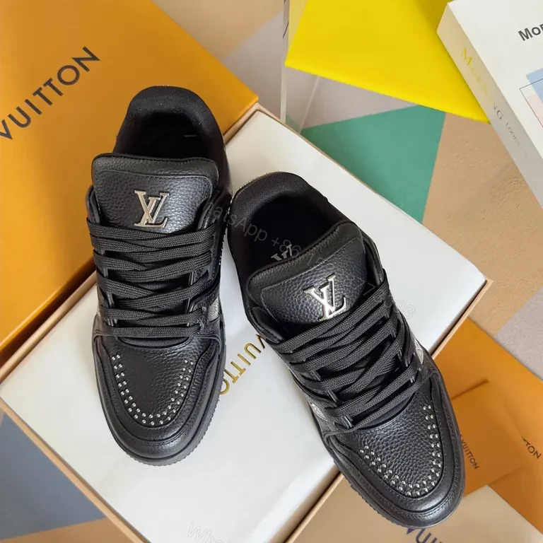 View 4 of Premium Black LV-Style High-Top Sneakers: Pebble Leather, Luxe-Edge