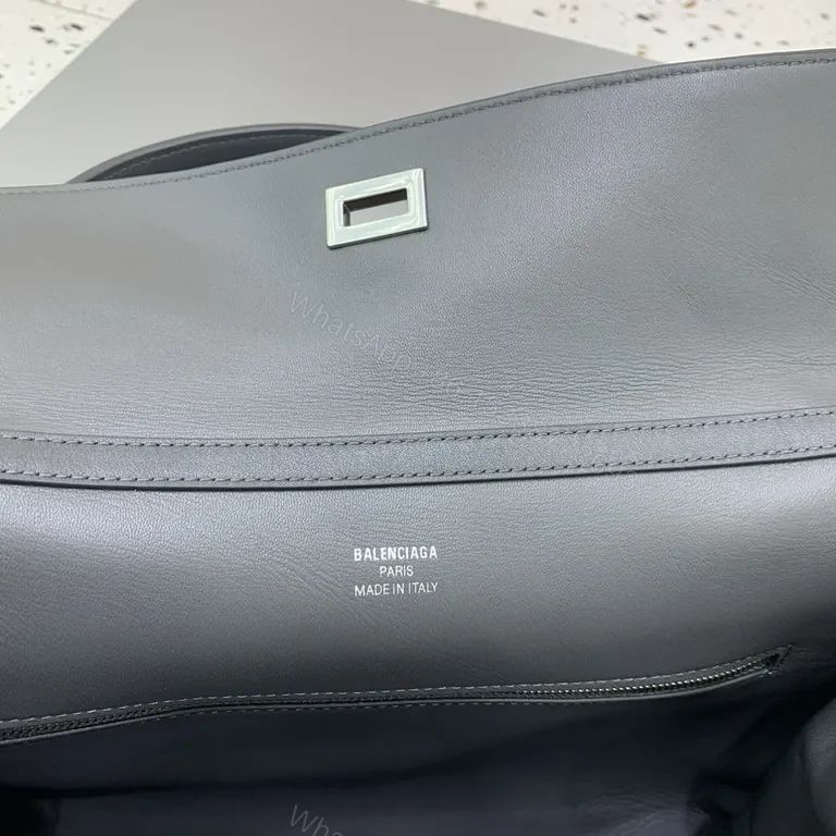 View 7 of Neutral Leather Structured Handbag with Subtle Hardware