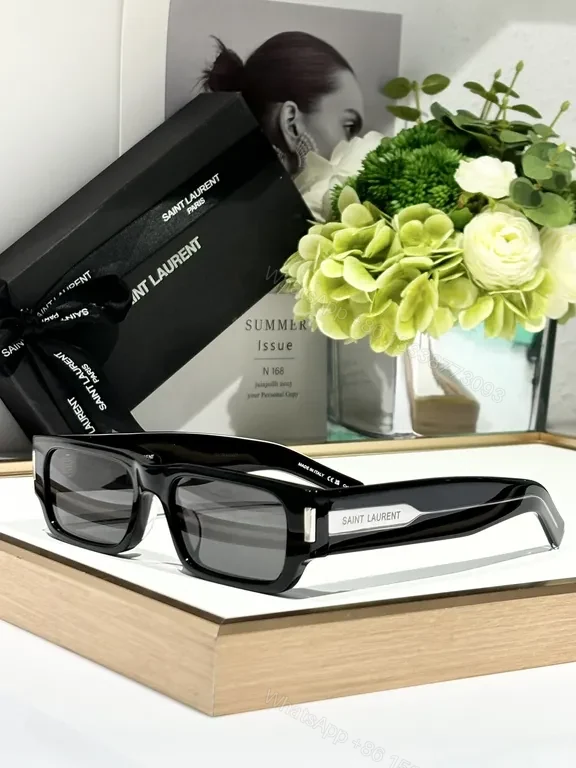 View 7 of Lux Saint Laurent-Inspired Black Acetate Sunglasses with Gold Accents