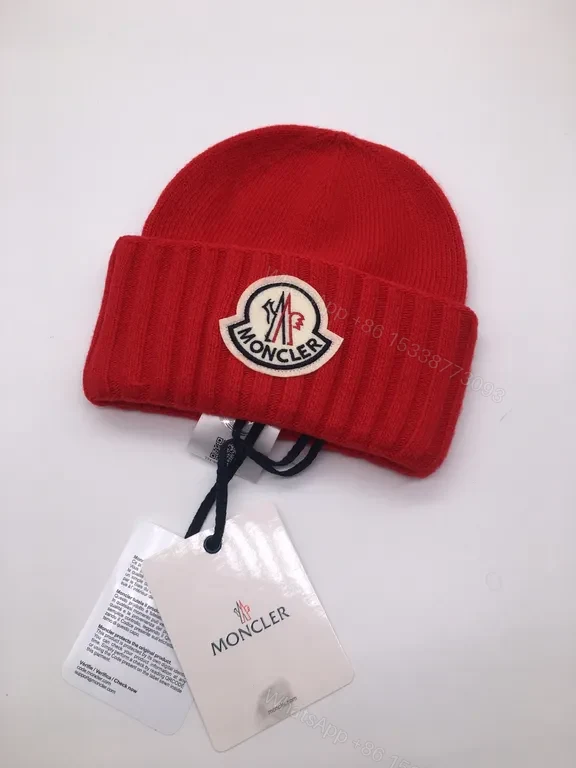 View 4 of Rich Burgundy Moncler Knit Beanie â€” Lux Warmth, Subtle Logo