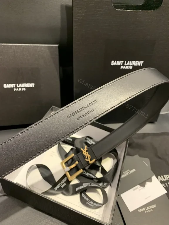 View 3 of Black Calfskin Belt with YSL Gold Buckle â€“ Modern Luxury Belt