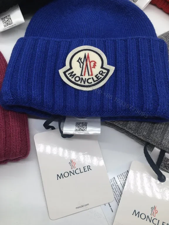 View 6 of Rich Burgundy Moncler Knit Beanie â€” Lux Warmth, Subtle Logo