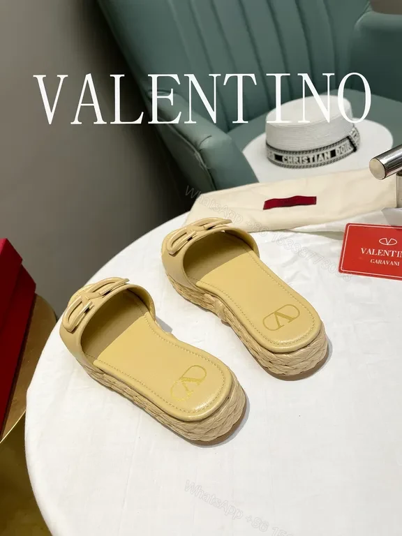 View 8 of Valentino Garavani Slides: Beige Calf Leather, V Logo, Comfort