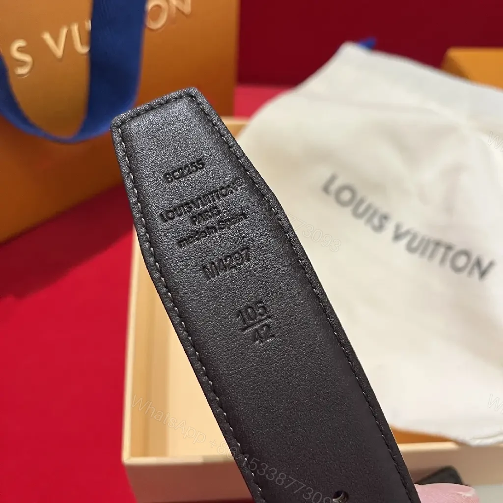 View 3 of Lux Black Leather Belt with LV Hardware - Elegant Daily Wear