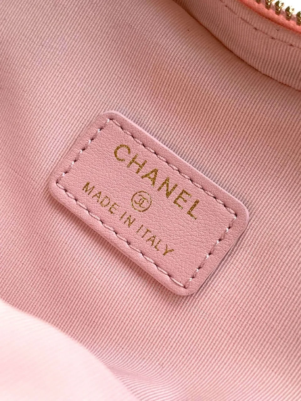 View 3 of Soft Pink Quilted Heart Mini Bag with Gold Logo Bag