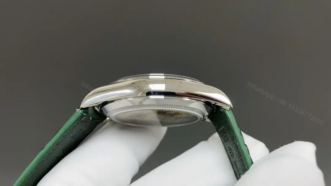 View 5 of Premium Rolex 1908 Green Guilloche Dial replica 39MM Green Leather Strap Edition RG-1908-52506-GREEN-GUILLOCHE-LEATHER