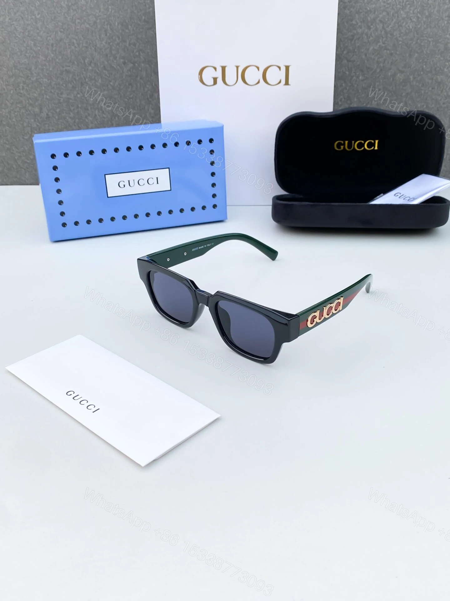 View 2 of Gucci Inspired Square Sunglasses Black Brown Gradient