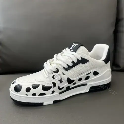 View 4 of LOUIS VUITTON X YAYOI KUSAMA TRAINER CALF LEATHER SNEAKER IN BLACK AND WHITE – LSVT372