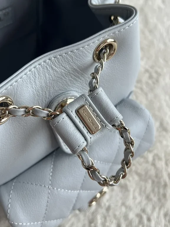 View 6 of Pastel Quilted Backpack with Chain Details â€” Modern Luxury Backpack