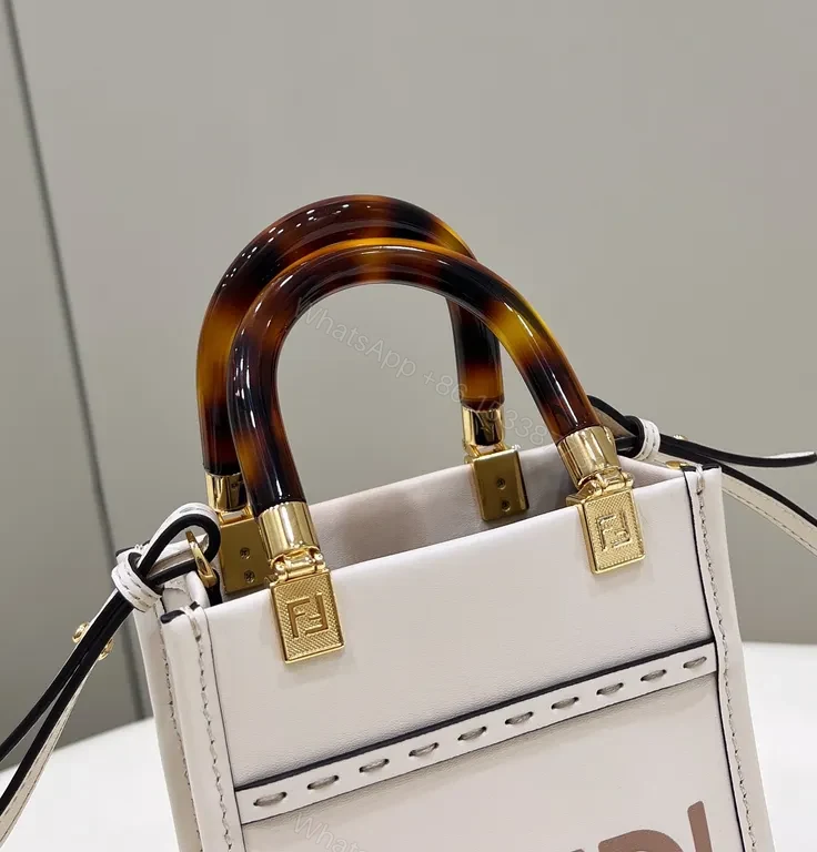 View 7 of Fendi Mini Tote: White Leather with Tortoiseshell Handle