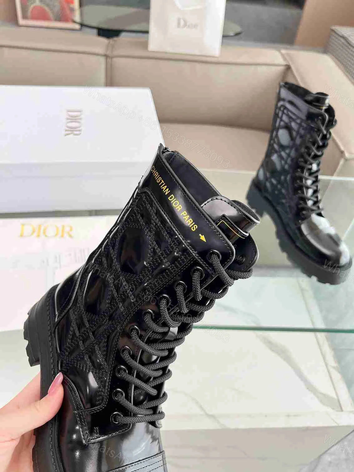 View 9 of DIOR D UNIT ANKLE BOOT QUILTED CANNAGE CALFSKIN BLACK KCI995CQC S900