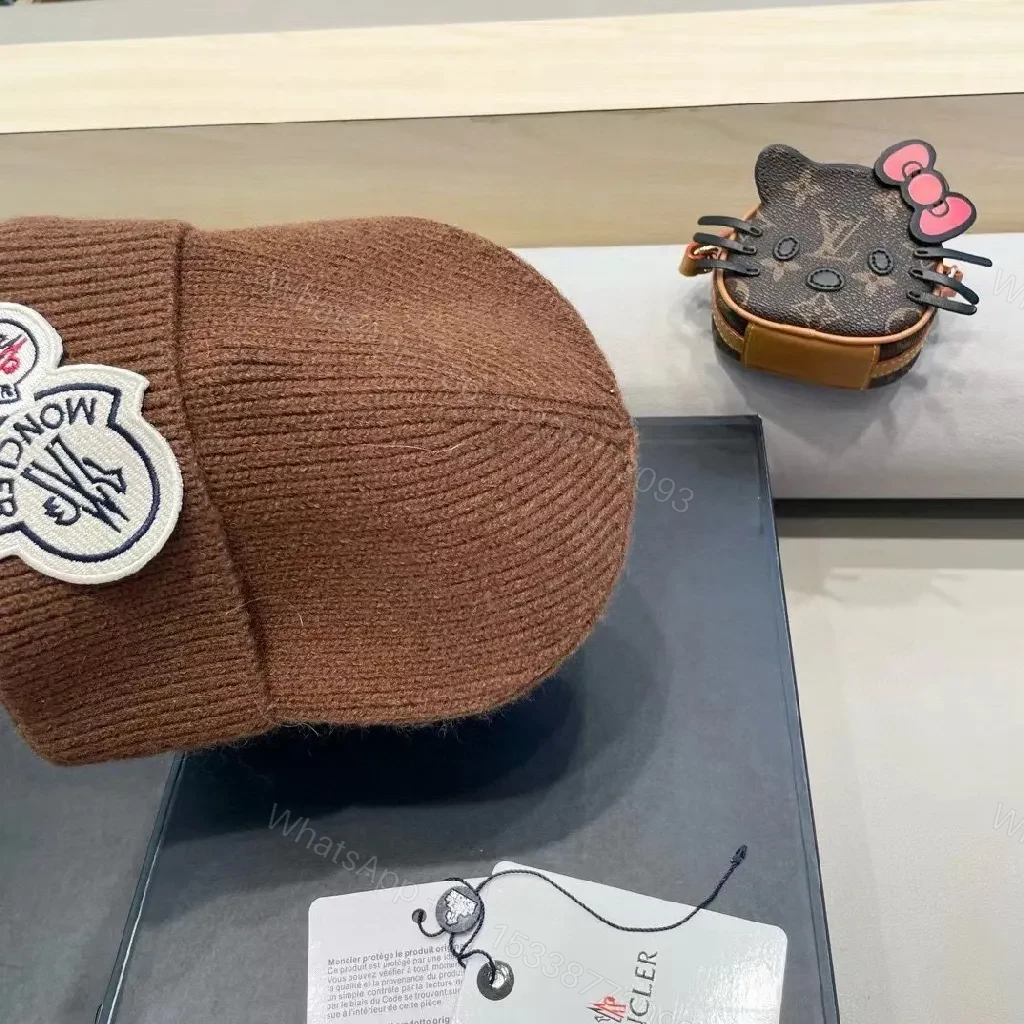 View 6 of Cocoa Ribbed Knit Beanie - Luxury Moncler-Inspired Patch Vestment