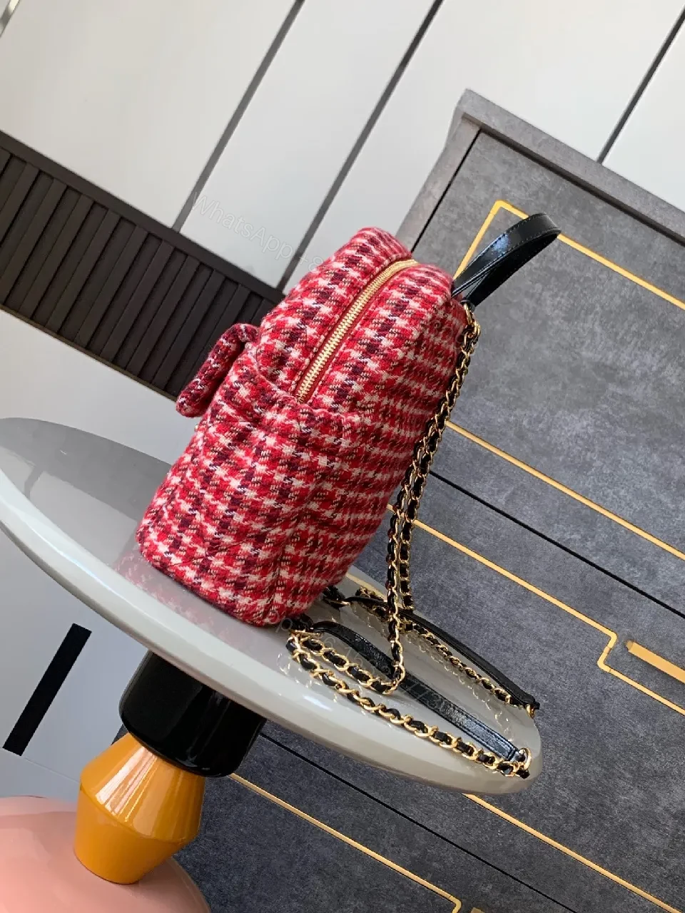 View 6 of Chic Tweed Backpack with Gold Hardware