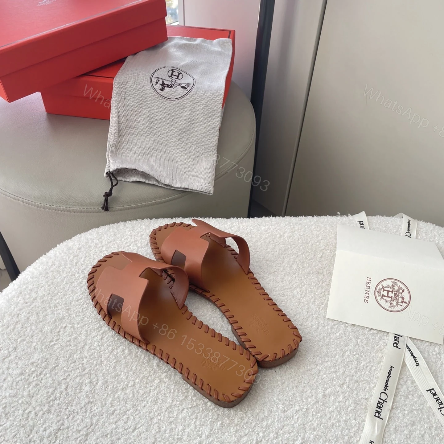 View 7 of HERMÈS ORAN SANDALS STITCHING IN BROWN