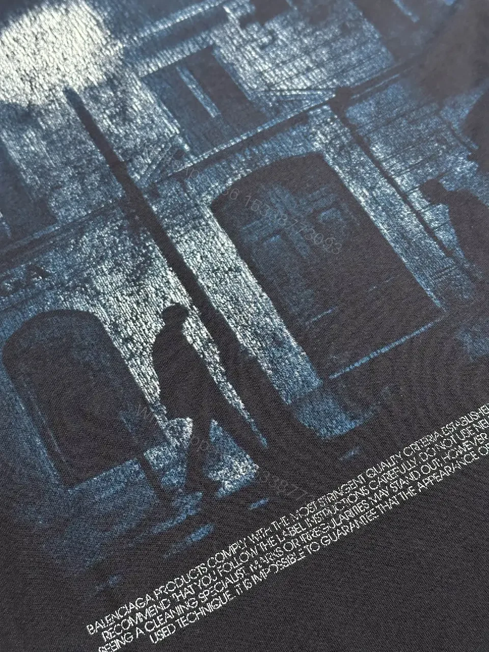 View 4 of Dark Navy/Black Oversized Tee with Yellow Balenciaga Logo Graphic