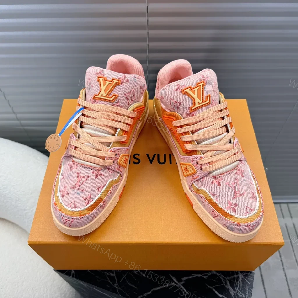 View 4 of Pink Canvas LV-Inspired High-Top Sneakers with Comfort Fit