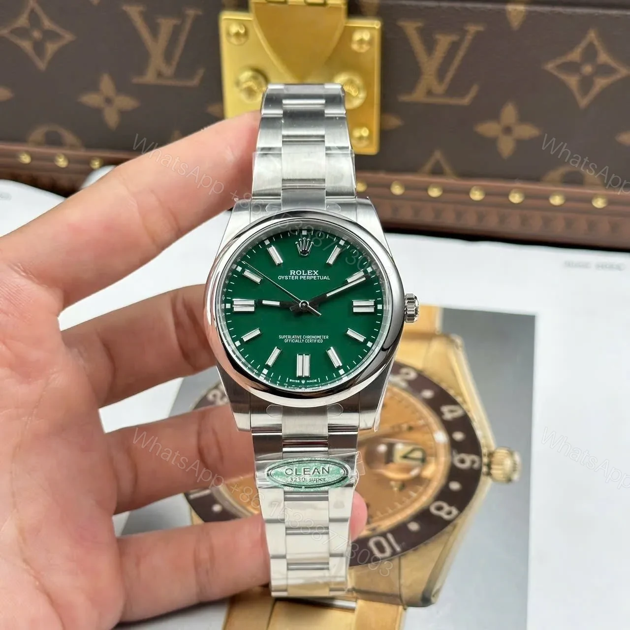 View 2 of Replica Rolex Oyster Perpetual Lady Green Dial 126000 36 mm