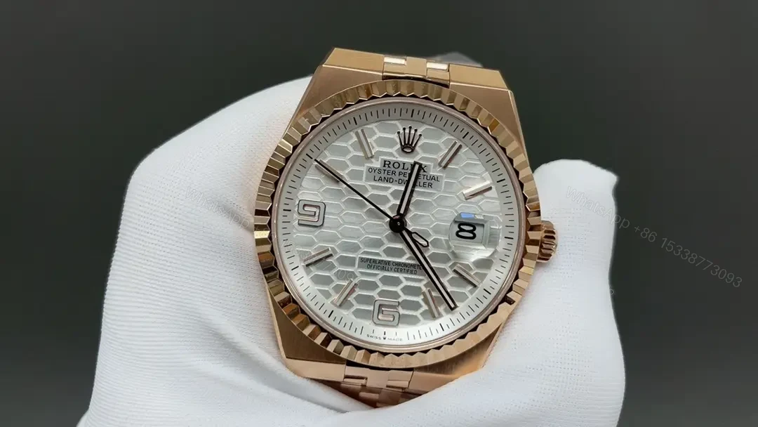 View 3 of Rolex Land-Dweller 40 White Honeycomb replica 40MM Everose Flat Jubilee Bracelet 127335-0001