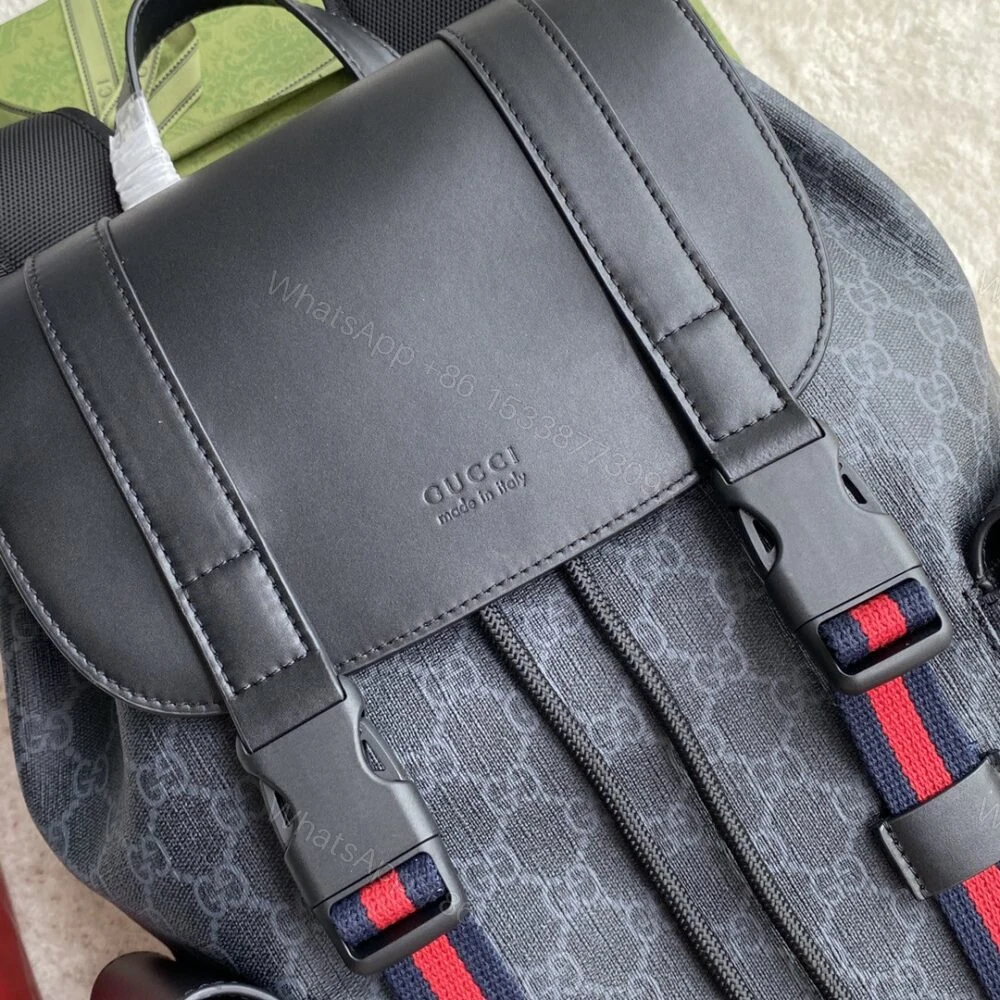 View 4 of Gucci Soft GG Supreme Black Backpack with Blue & Red Web 42cm 495563 K9R8X 1071