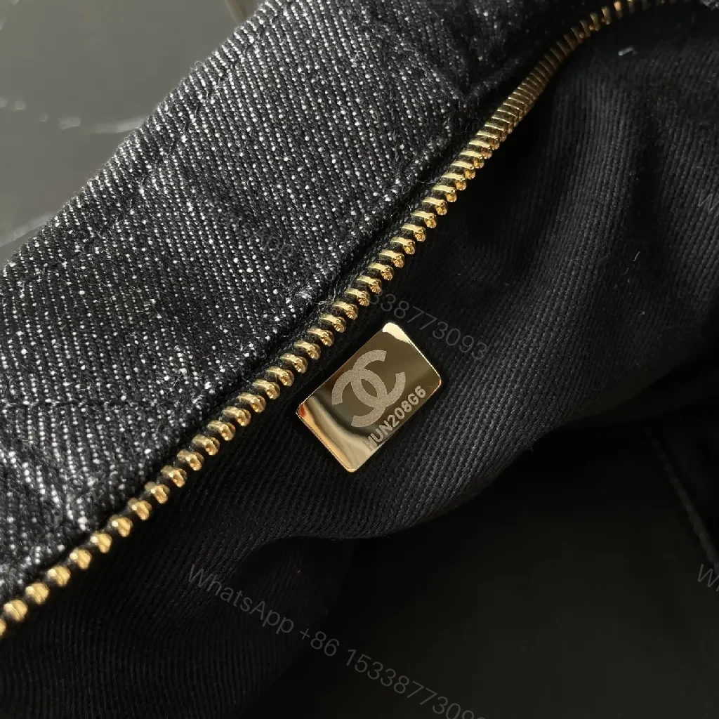 View 7 of Chic Denim Quilt Bag with Gold Hardware