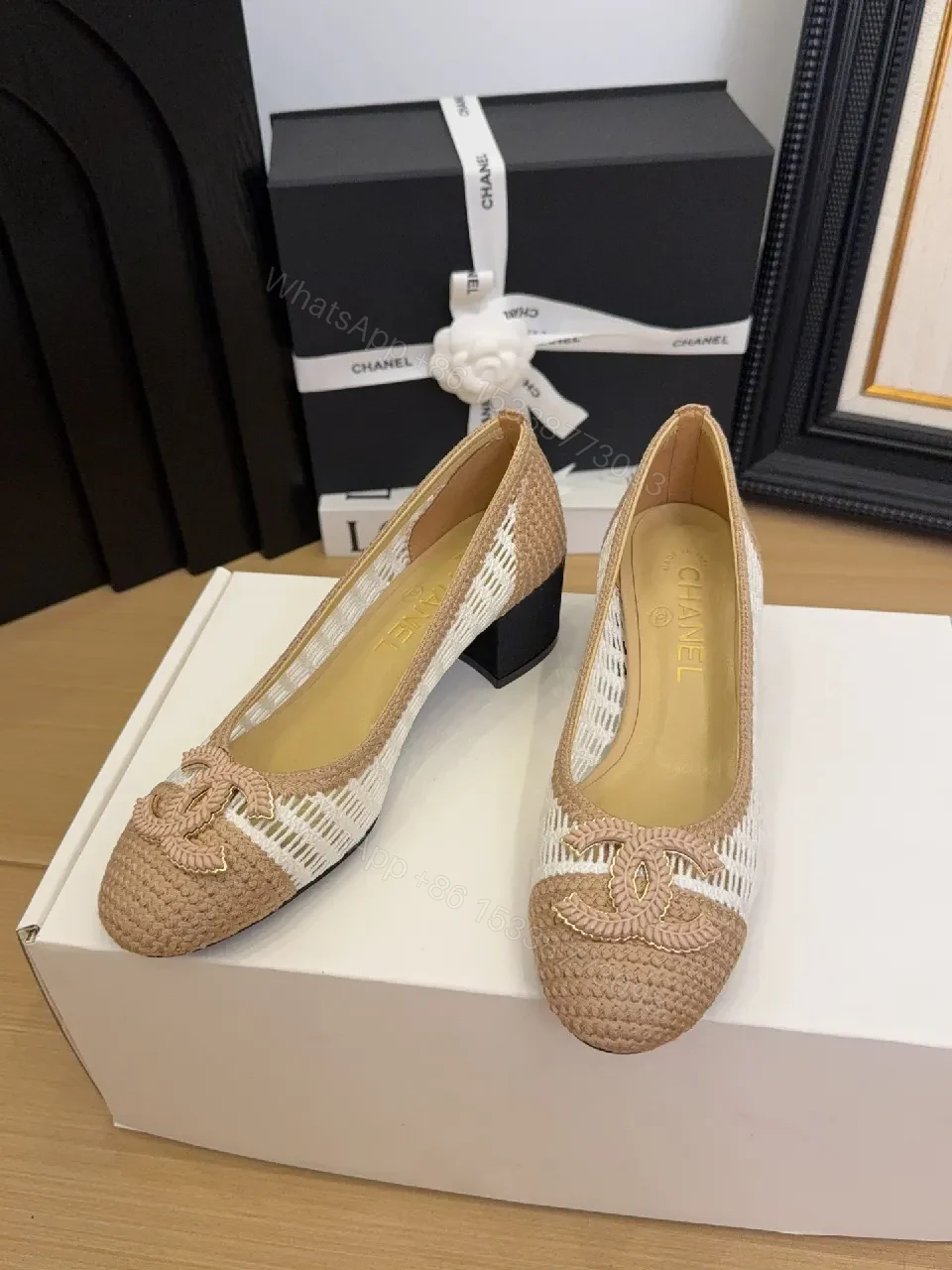 View 6 of Beige Jute Espadrille Flats with Logo Motif