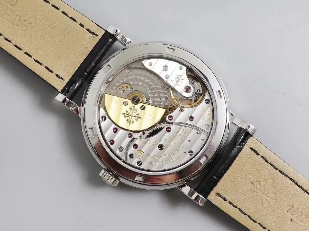 View 9 of Patek Philippe Calatrava 5120G Ultra Thin White Dial Watch with Roman Numerals and Black Leather Strap