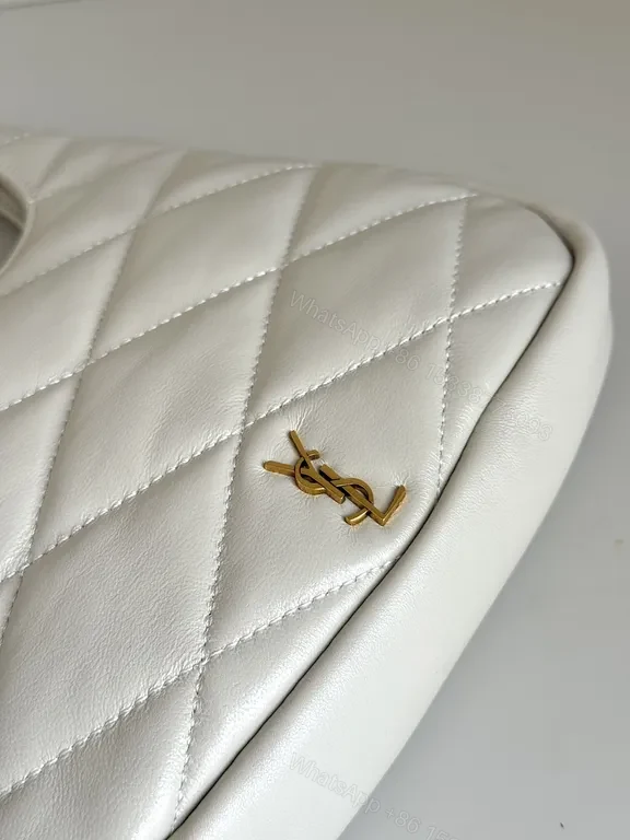 View 6 of White Quilted Saint Laurent Handbag: Gold-Accent Compact Luxury