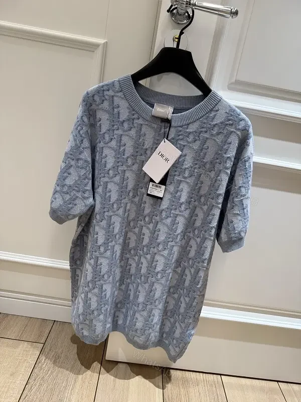 Blue Denim Knit Pullover Dior Style Key Feature: Embroidered Pattern Sweater Dress — view 1