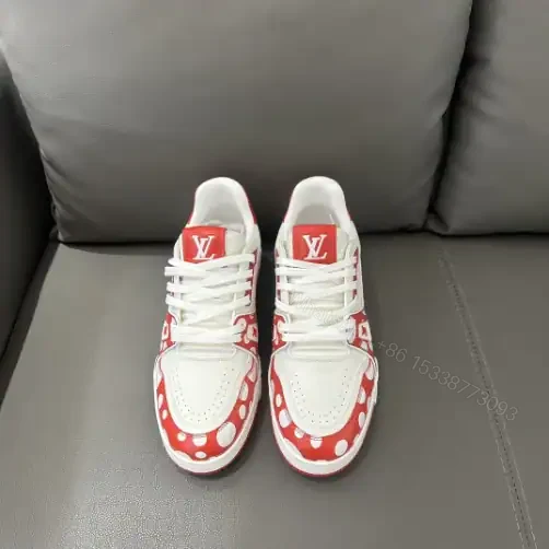 View 7 of LOUIS VUITTON X YAYOI KUSAMA TRAINER CALF LEATHER SNEAKER IN RED AND WHITE – LSVT373