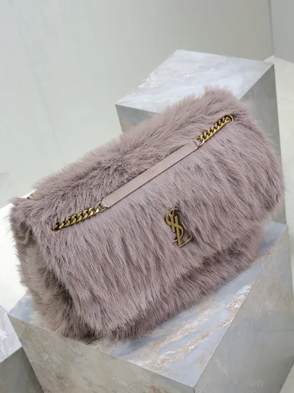 View 2 of Luxuriously Faux Fur Satchel: Gold-YSL Hardware Bag