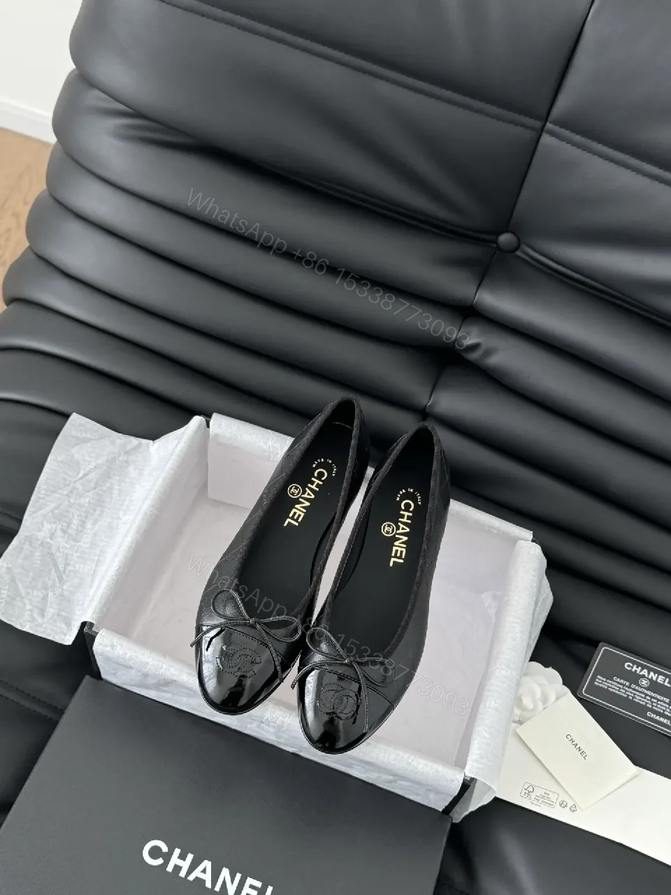 Satin Ballet Flats: Logo Motif, Patent Toe Cap, Comfort Collection — view 1