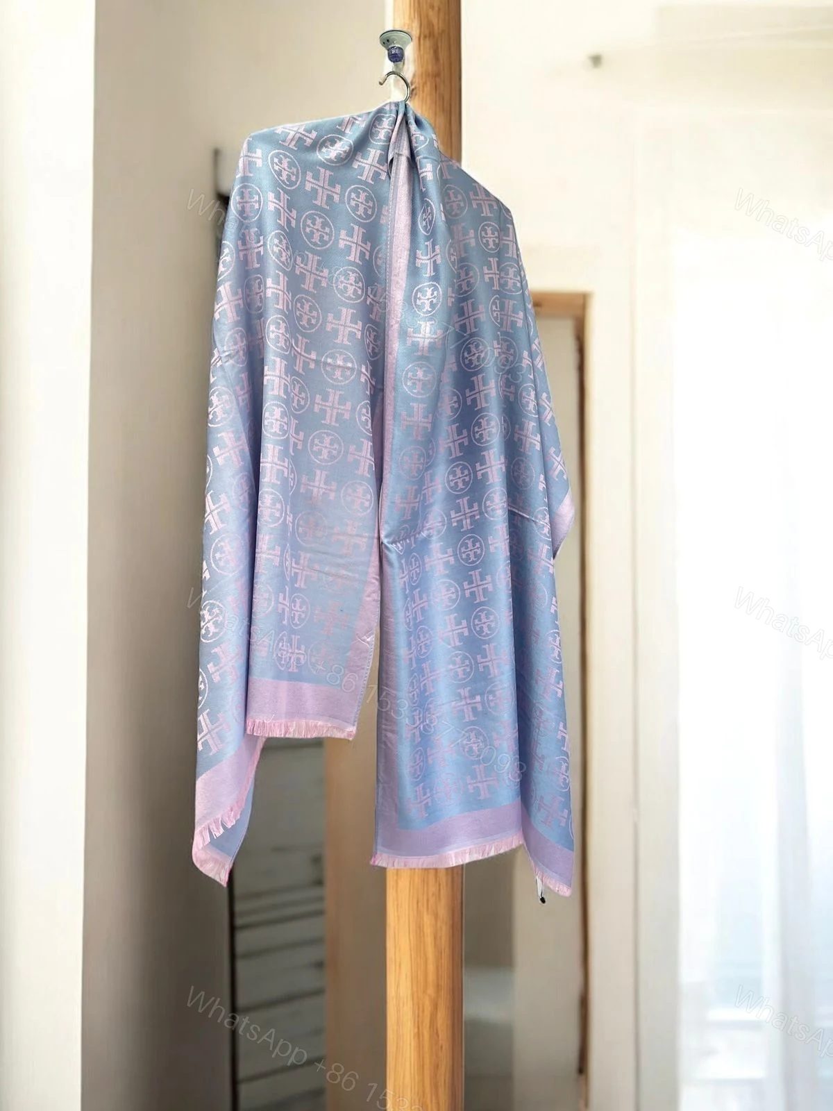 View 2 of First Copy Tory Burch Off-White Semi-Woollen Winter Stole for Women