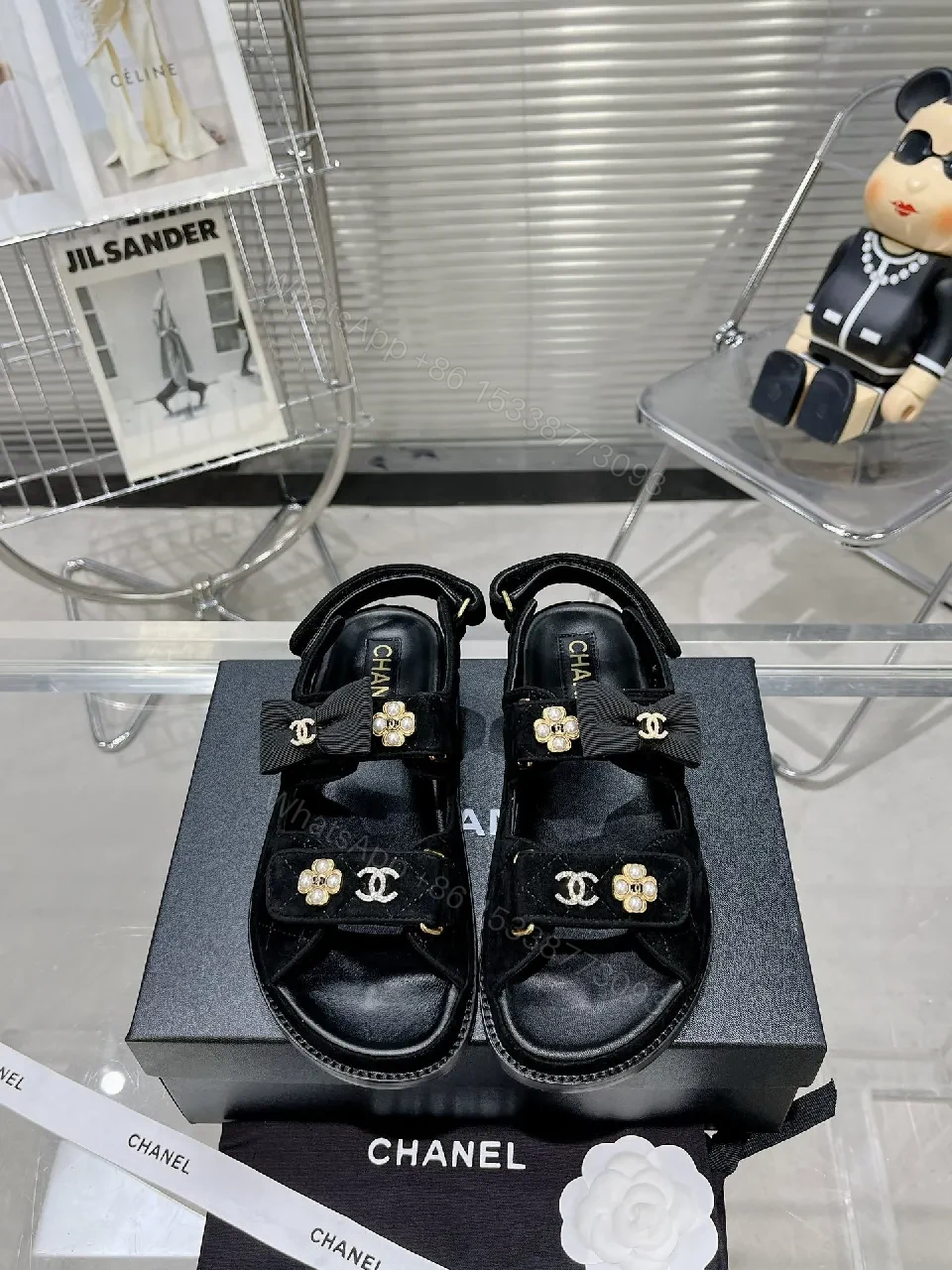 View 5 of Chic Pearl-Strap Sandals — Velvet Gloss, Iconic Style