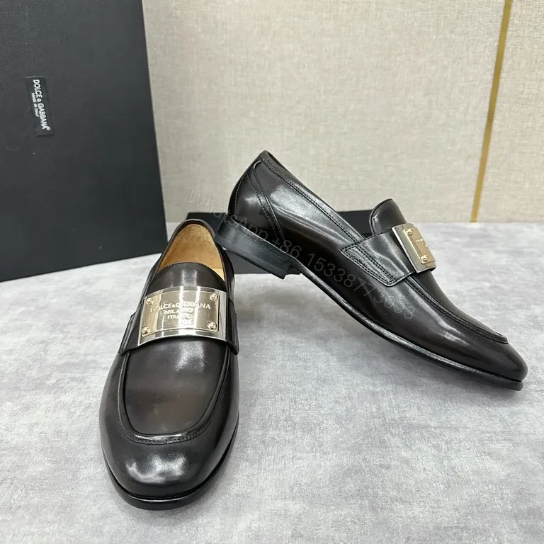View 2 of Polished Black Leather Loafers with Metallic Band - Classic Luxury Shoes