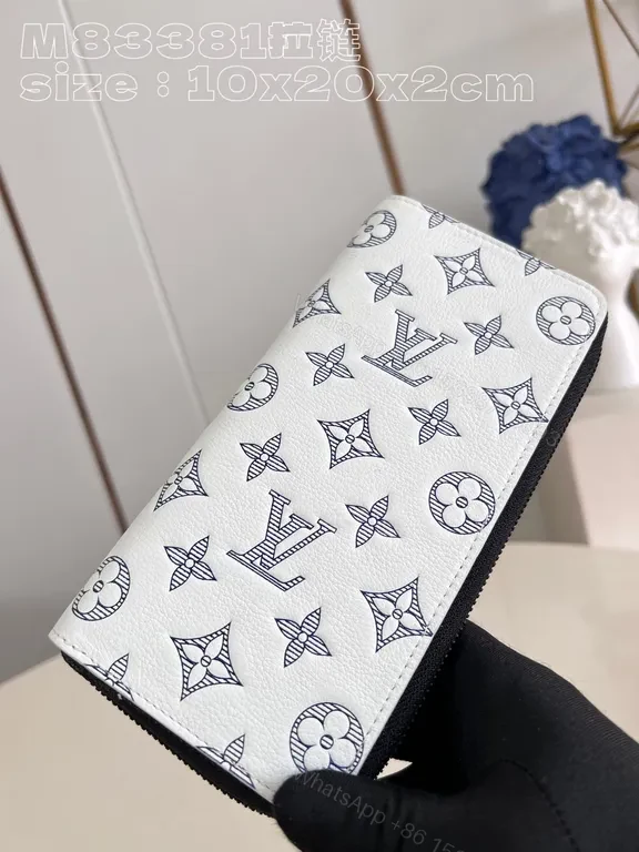 View 6 of White LV Monochrome Luxe Wallet - Slim Zip-Around, Signature Motifs