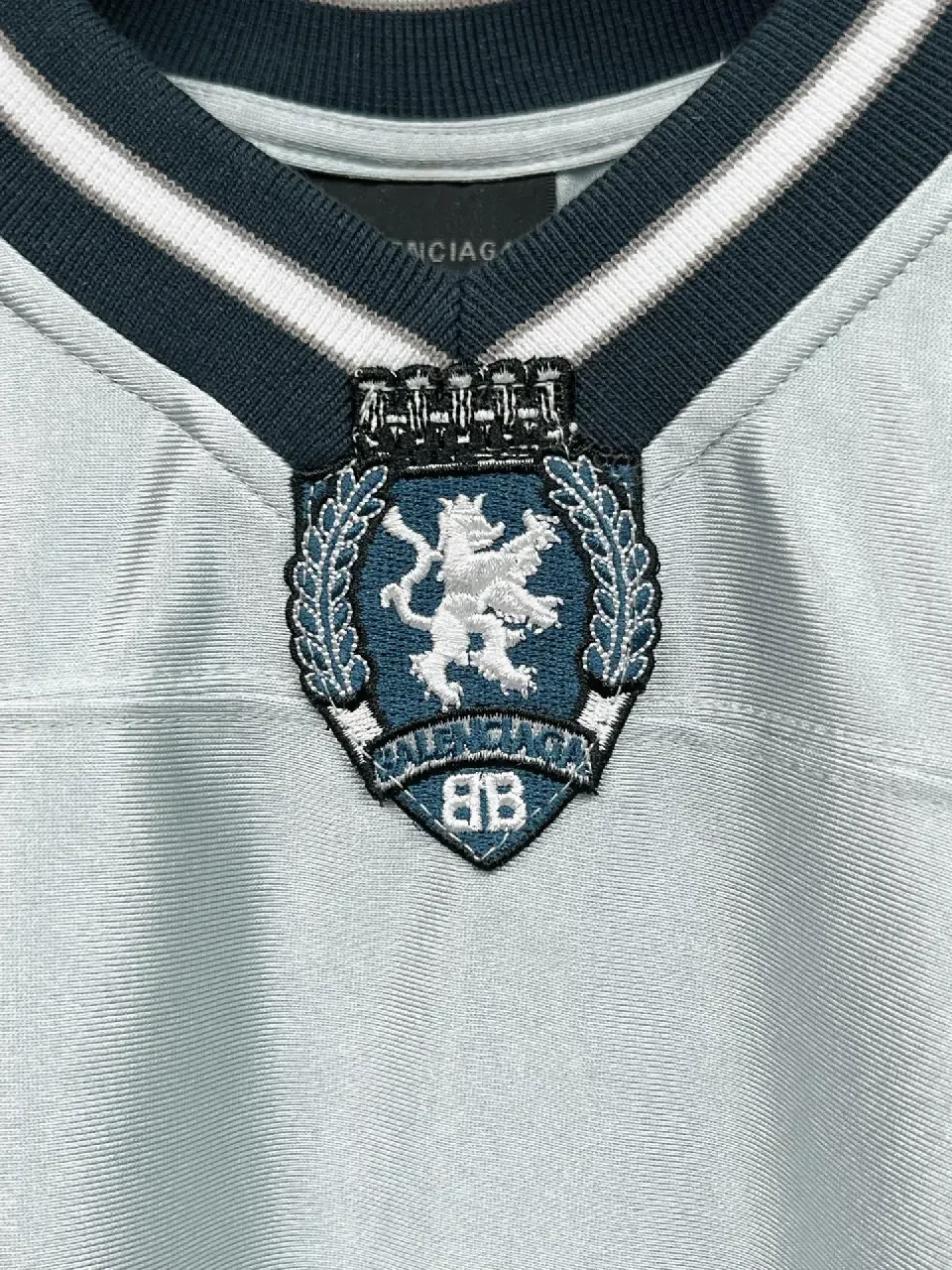 View 6 of Metallic Silver Balenciaga-Style Jersey: Bold Graphic, Relaxed Fit