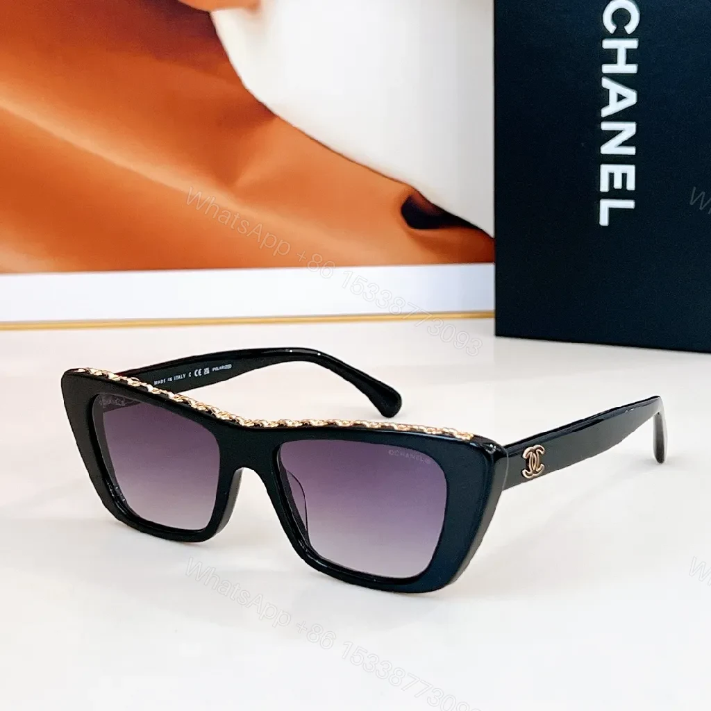 View 4 of Chanel-Inspired Diamond-Accent Cat-Eye Sunglasses, Navy Acetate, Luxury