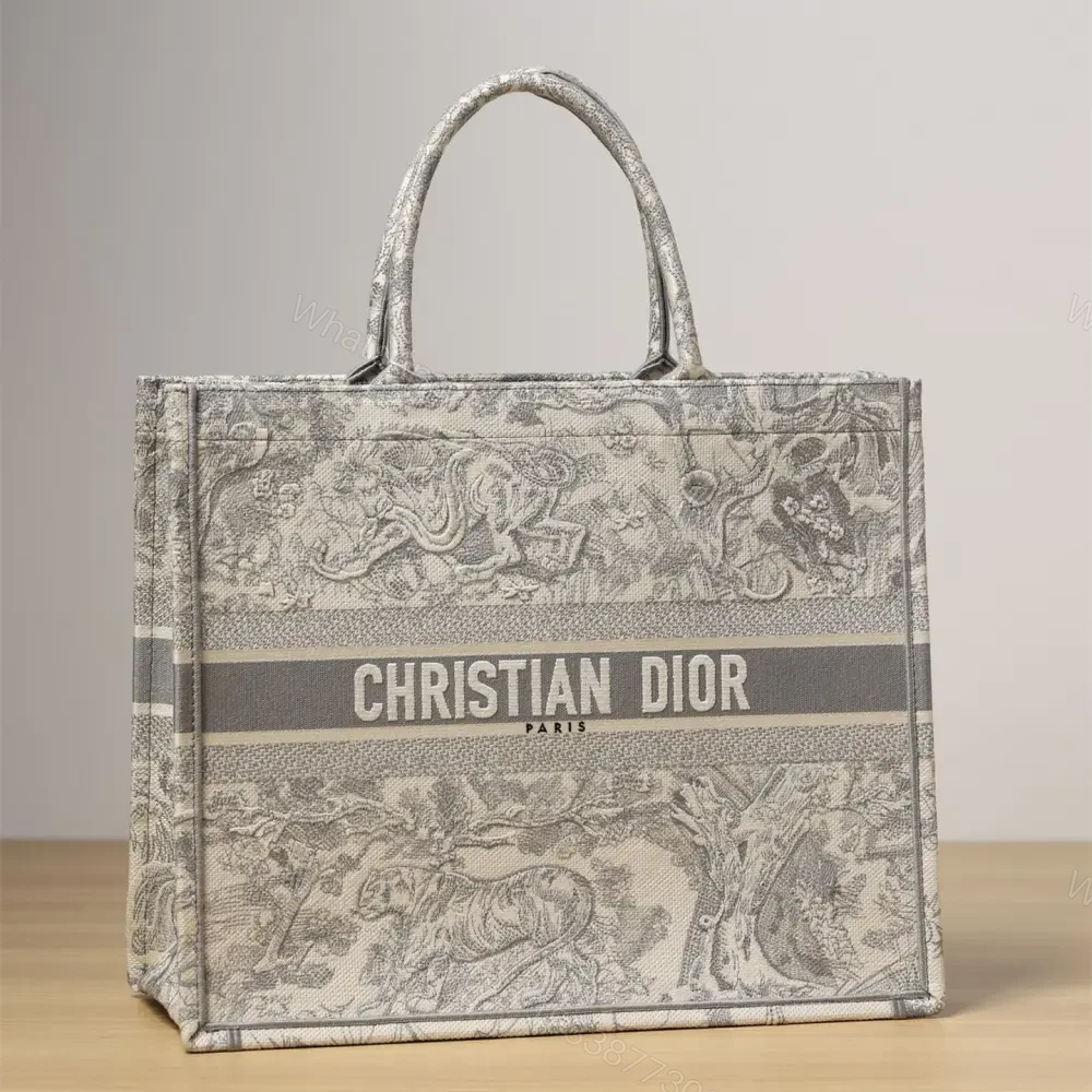 View 3 of 高仿Dior*BookTote系列茹伊刺繡灰色L免檢版