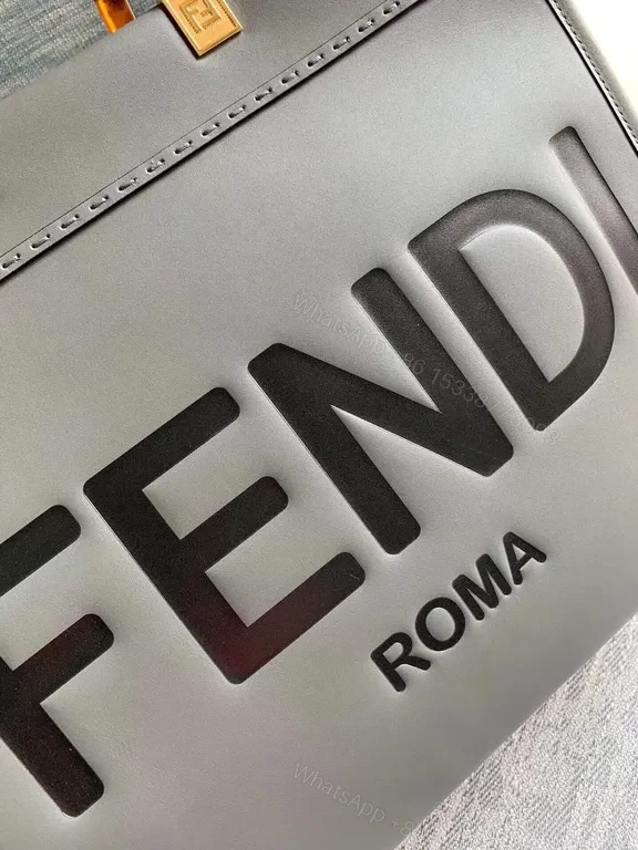 View 2 of Structured Luxury Tote â€“ Bold FENDI Logo, Top-Handle Bag